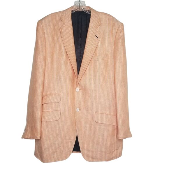 Marzoni Astor & Black Peach Pinstripe Linen Sportcoat Bespoke Blazer sz 42 Italy